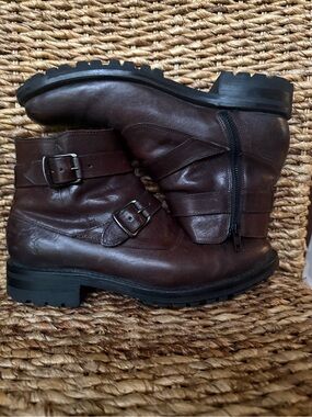 Frye Men's Cognac Brown Leather Buckle Zip Boots - Engineer/Moto